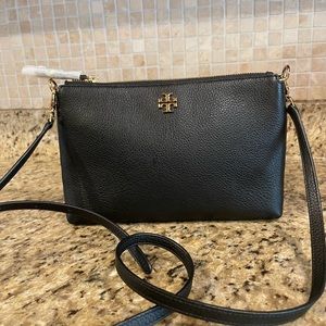 - Tory Burch Black Kira Pebbled Leather Wallet Crossbody Bag